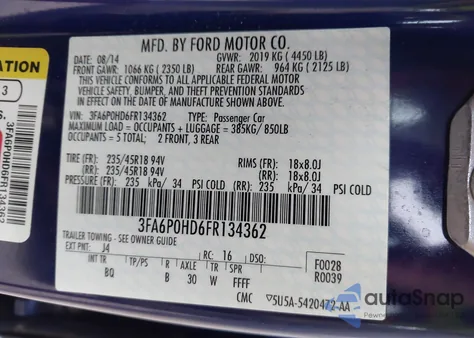 2015 Ford Fusion Se from USA, damaged, VIN 3FA6P0HD6FR134362